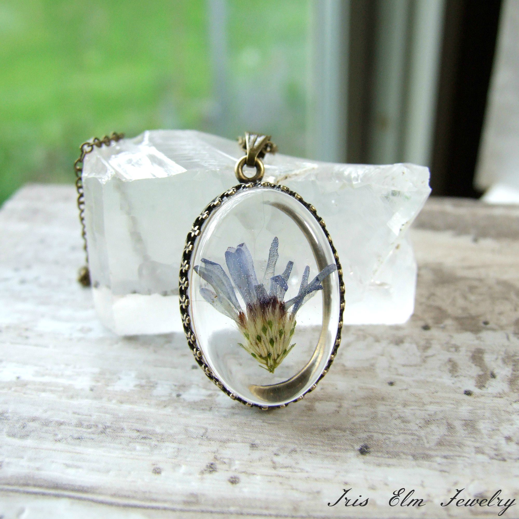 Small Purple Aster Wildflower Antiqued Brass Necklace