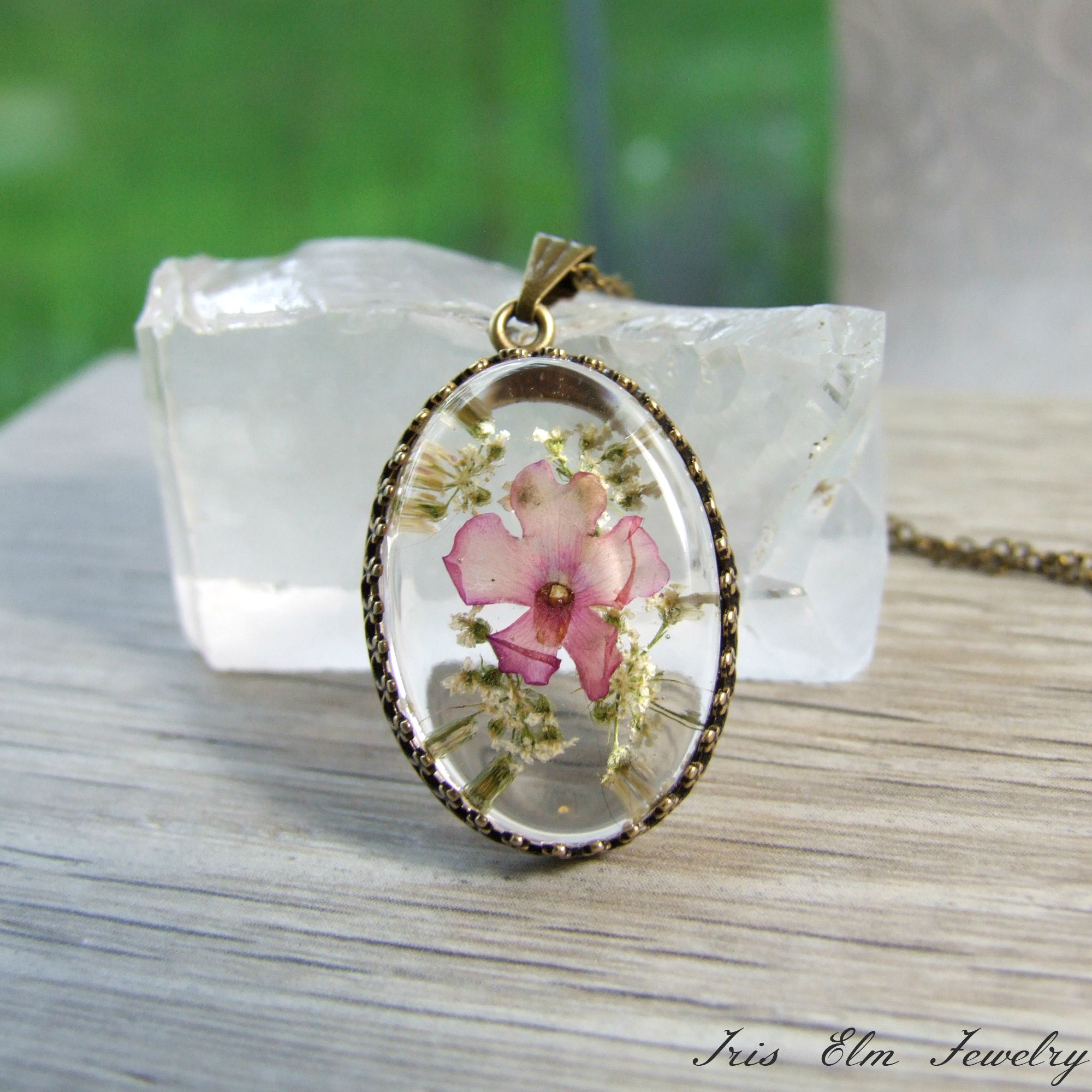 Pretty Pink Real Pressed Flower Pendant Necklace