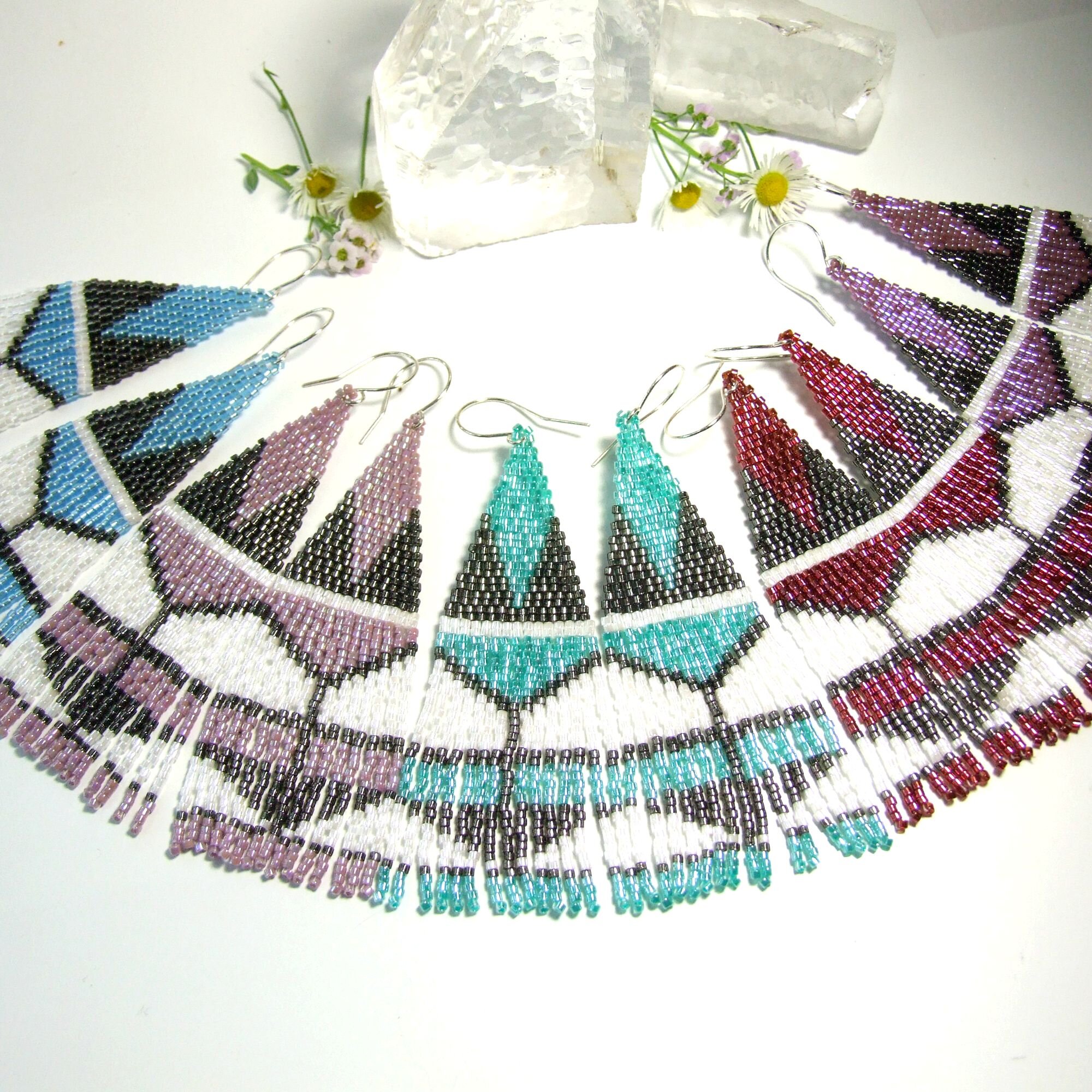 Colorful Boho Glass Seed Bead Fringe Statement Earrings