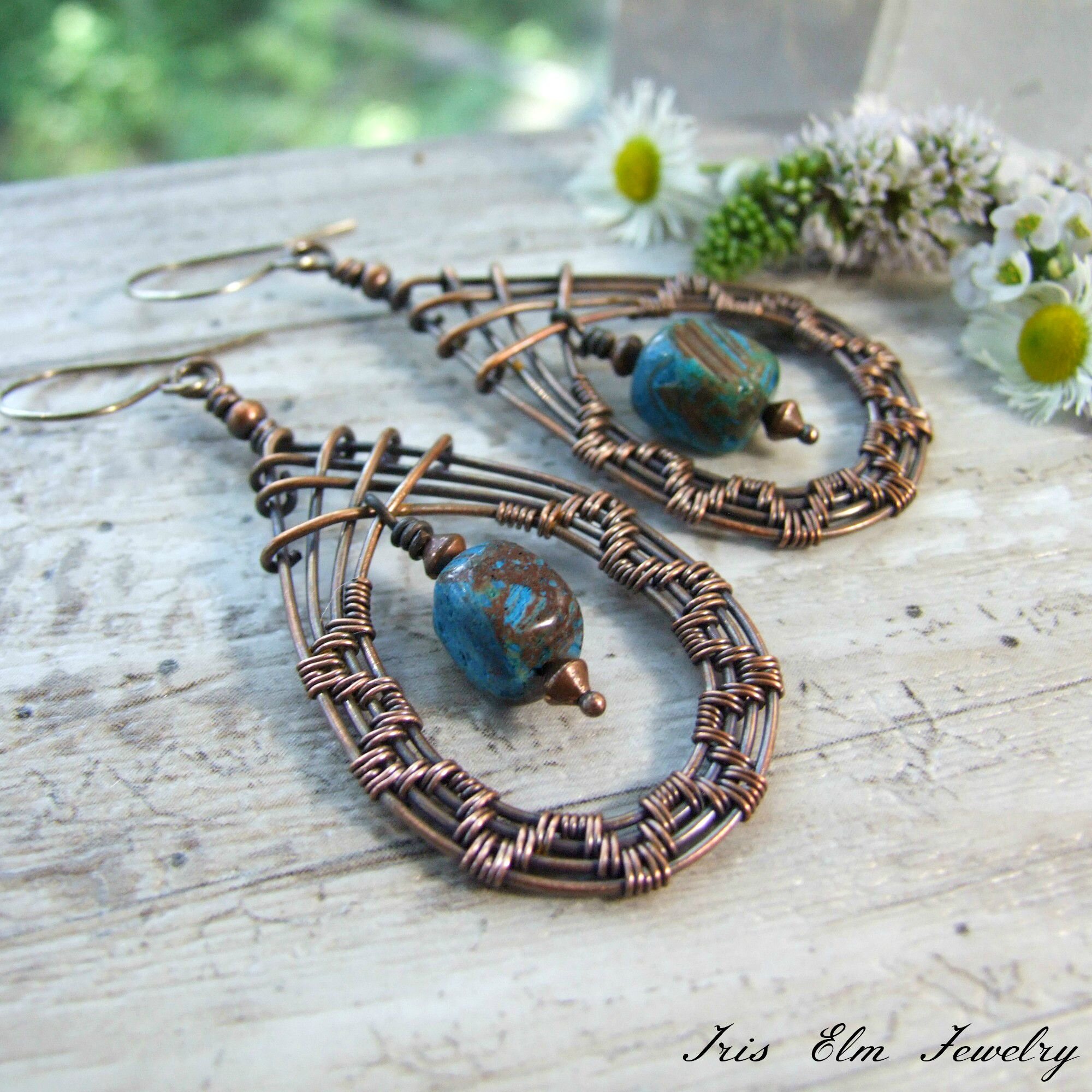 Indian Agate Silver Wire Wrapped Hoop Earrings