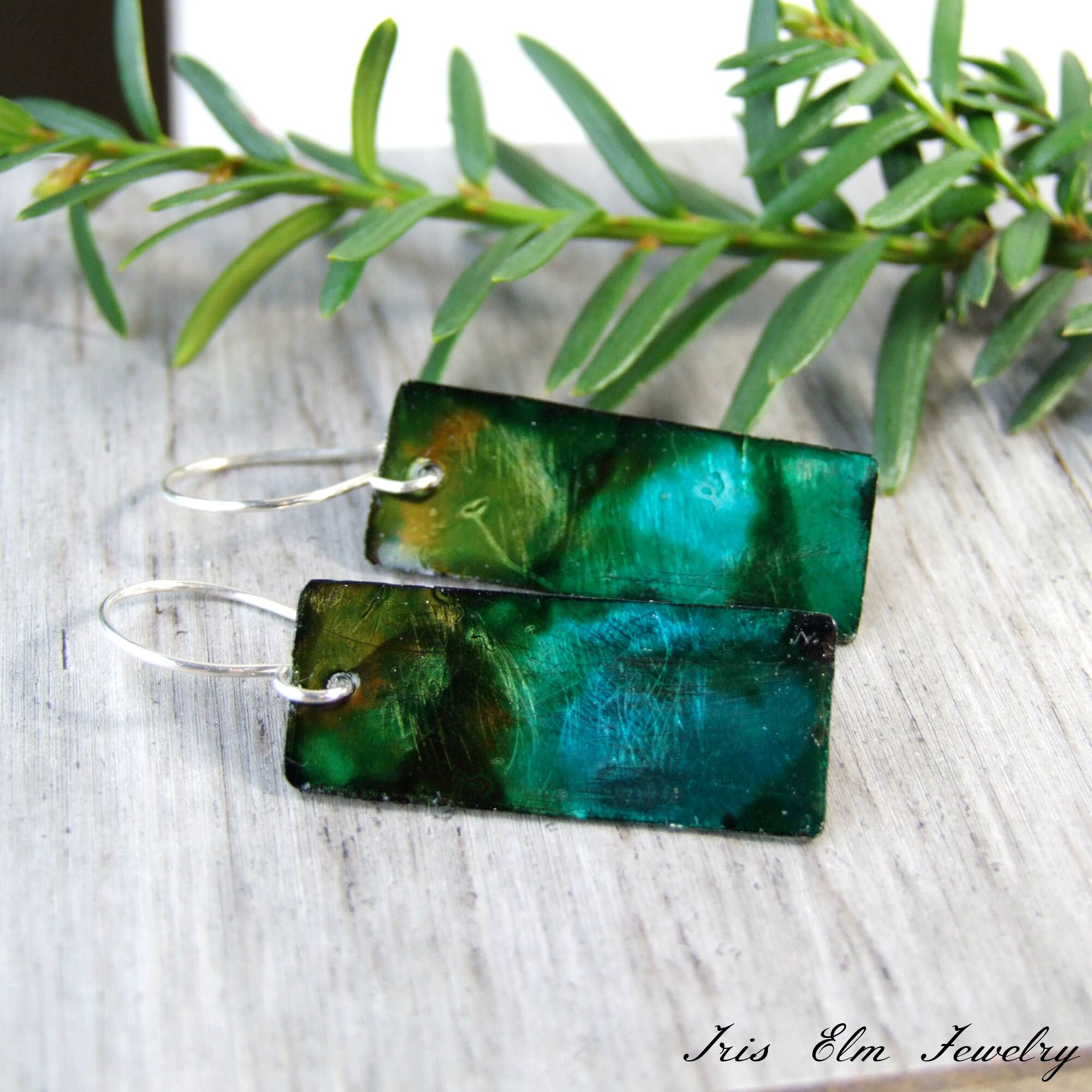 Green Alcohol Ink Dyed Metal Earrings