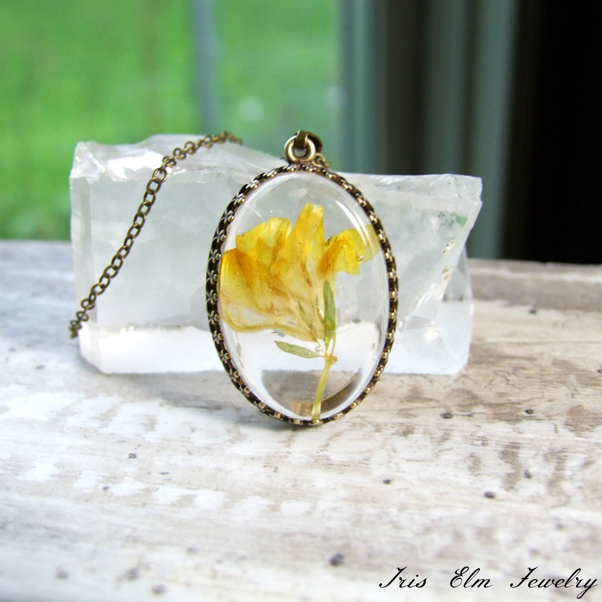 Yellow Trefoil Wildflower Pendant Necklace