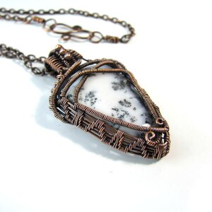 Black and White Dendritic Agate Copper Wire Wrapped Boho Pendant Necklace -  Iris Elm Jewelry & Soap