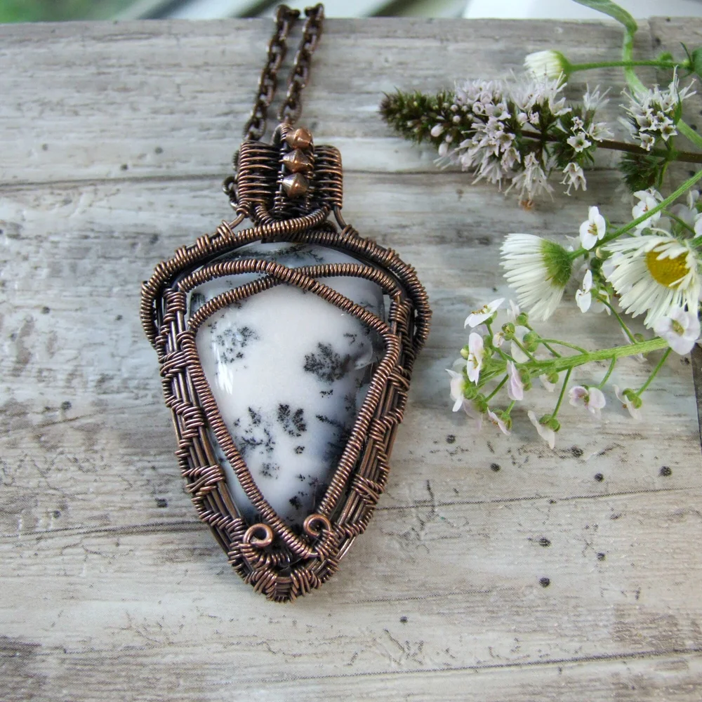 Black and White Dendritic Agate Copper Wire Wrapped Boho