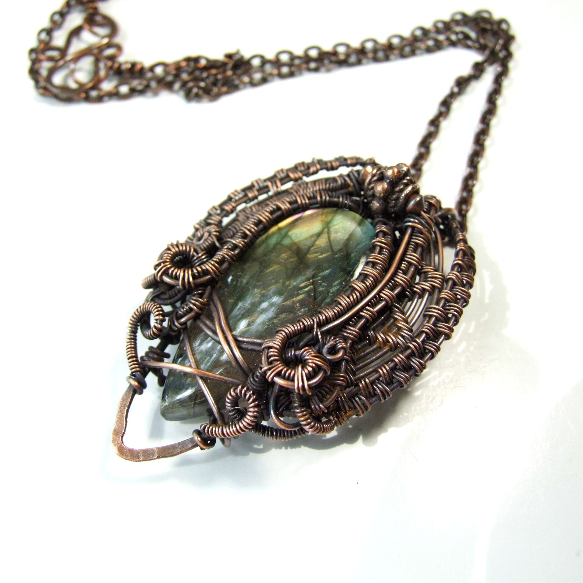 Blue Labradorite Necklace Labradorite Pendant wire wrapped in copper Labradorite Jewelry Boyfriend Gift Girlfriend Gift