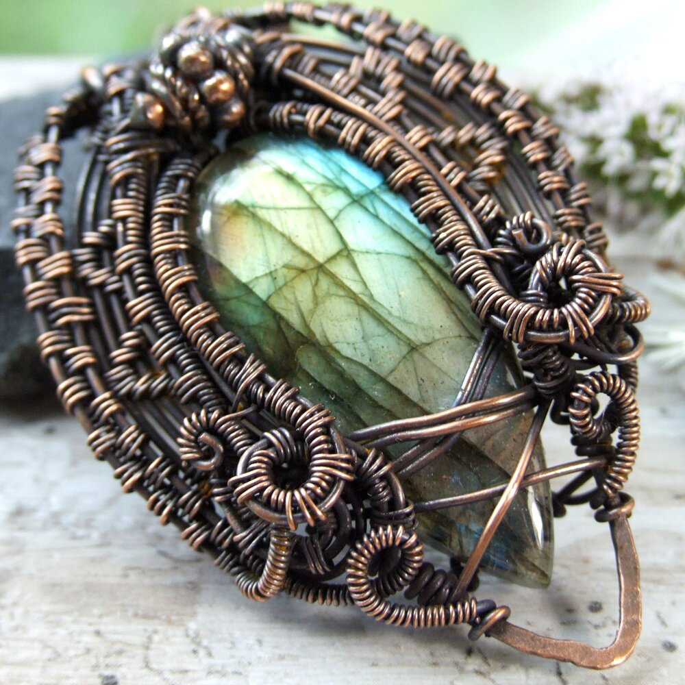 Boho Labradorite Copper Wire Wrapped Statement Necklace - Iris Elm Jewelry  & Soap
