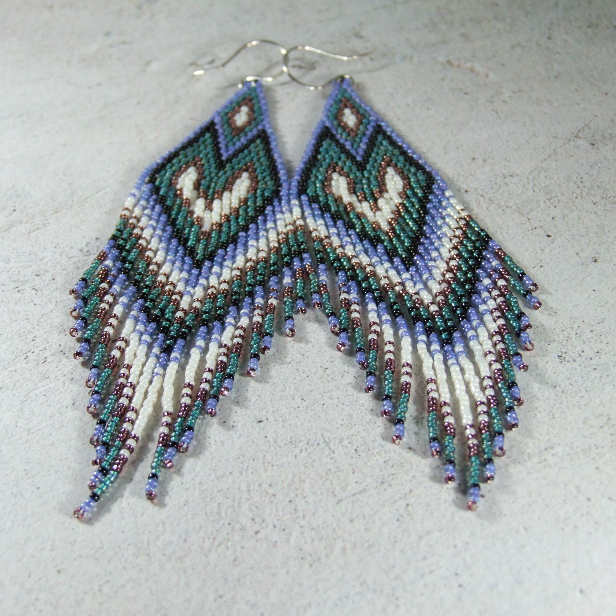 Handmade boho 6 inch Shoulder duster statement earrings seed bead fringe earrings