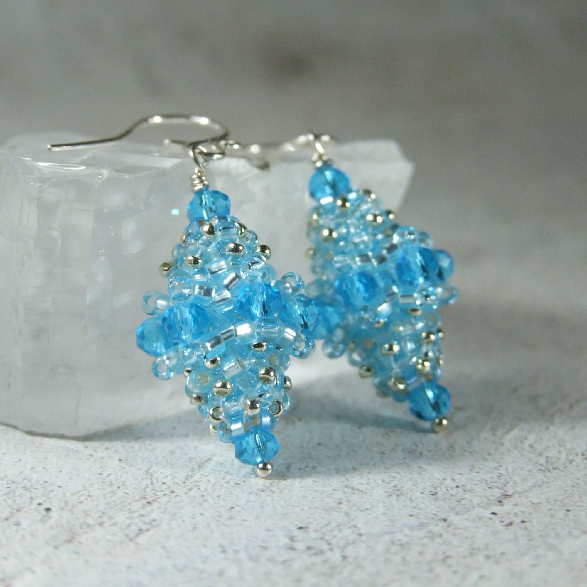 Vintage Inspired Light Blue Glass Beaded Bead Drop Earrings