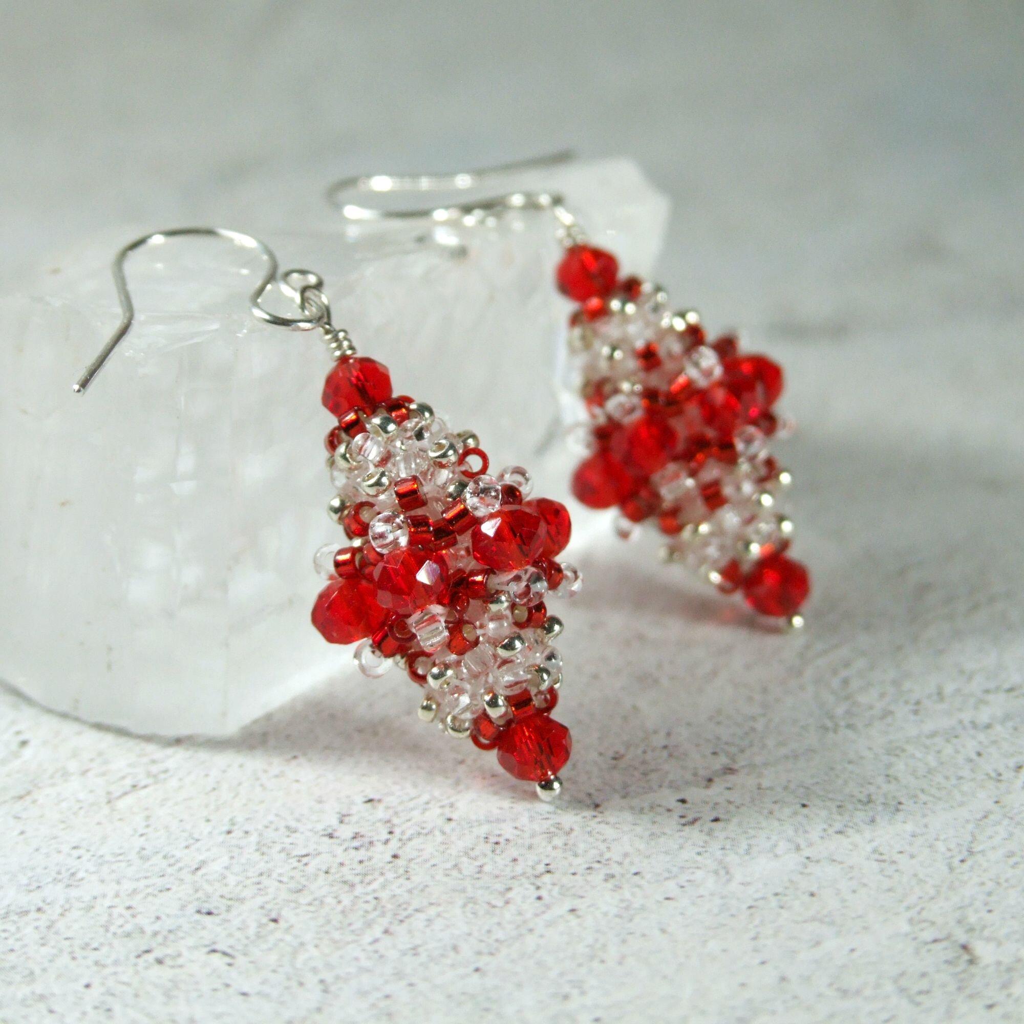 Vintage Inspired Red Glass Beaded Bead Drop Earrings