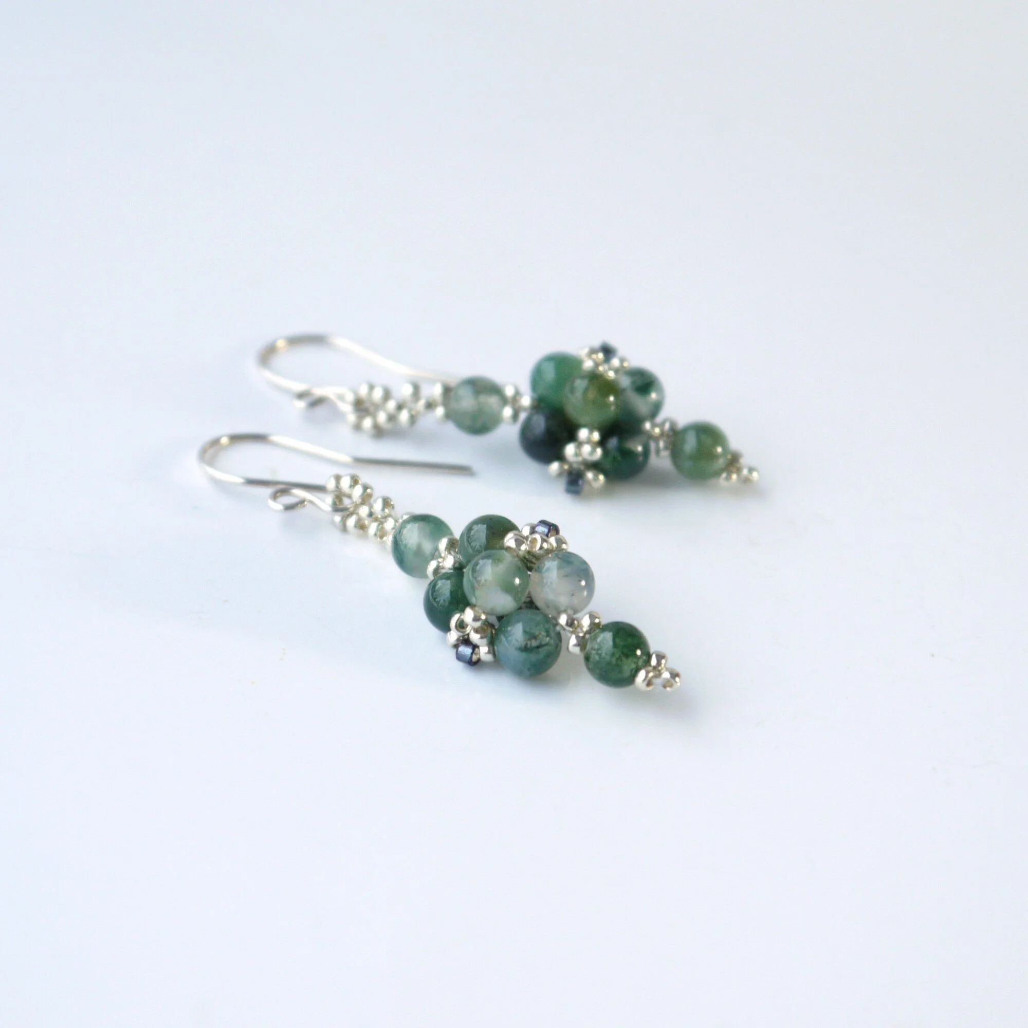 Small Moss Agate Beaded Earrings