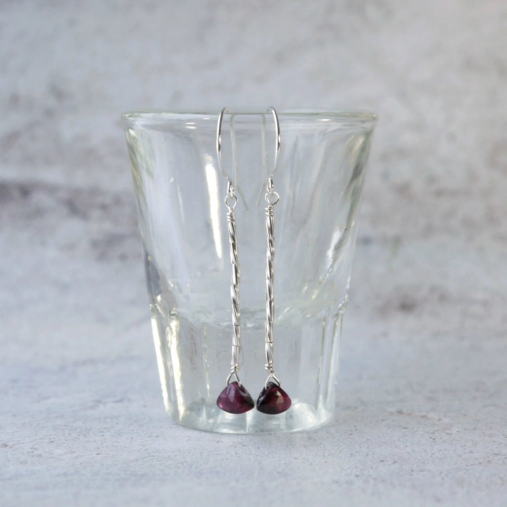 Modern Garnet Sterling Silver Earrings