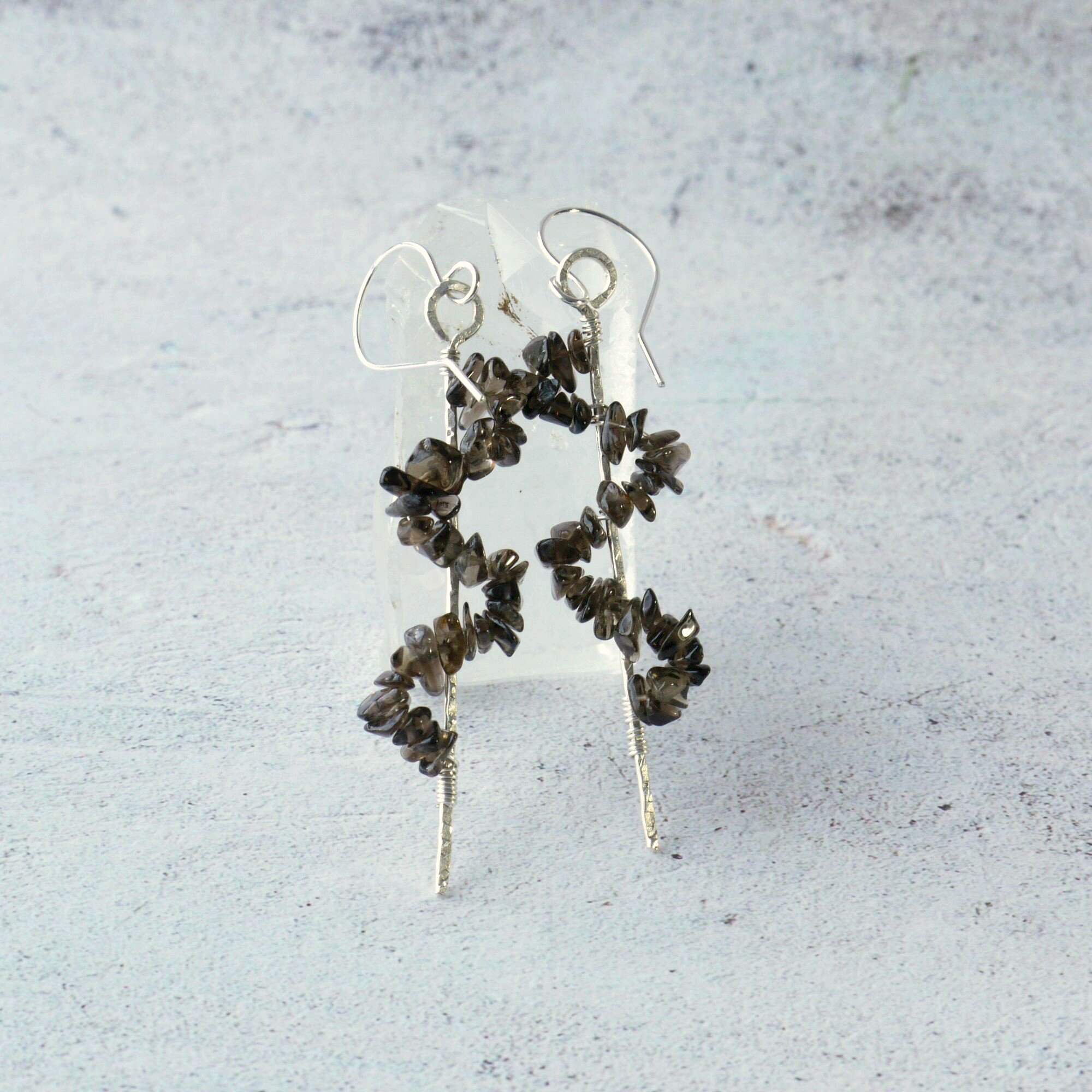Smoky Quartz Sterling Stick Earrings