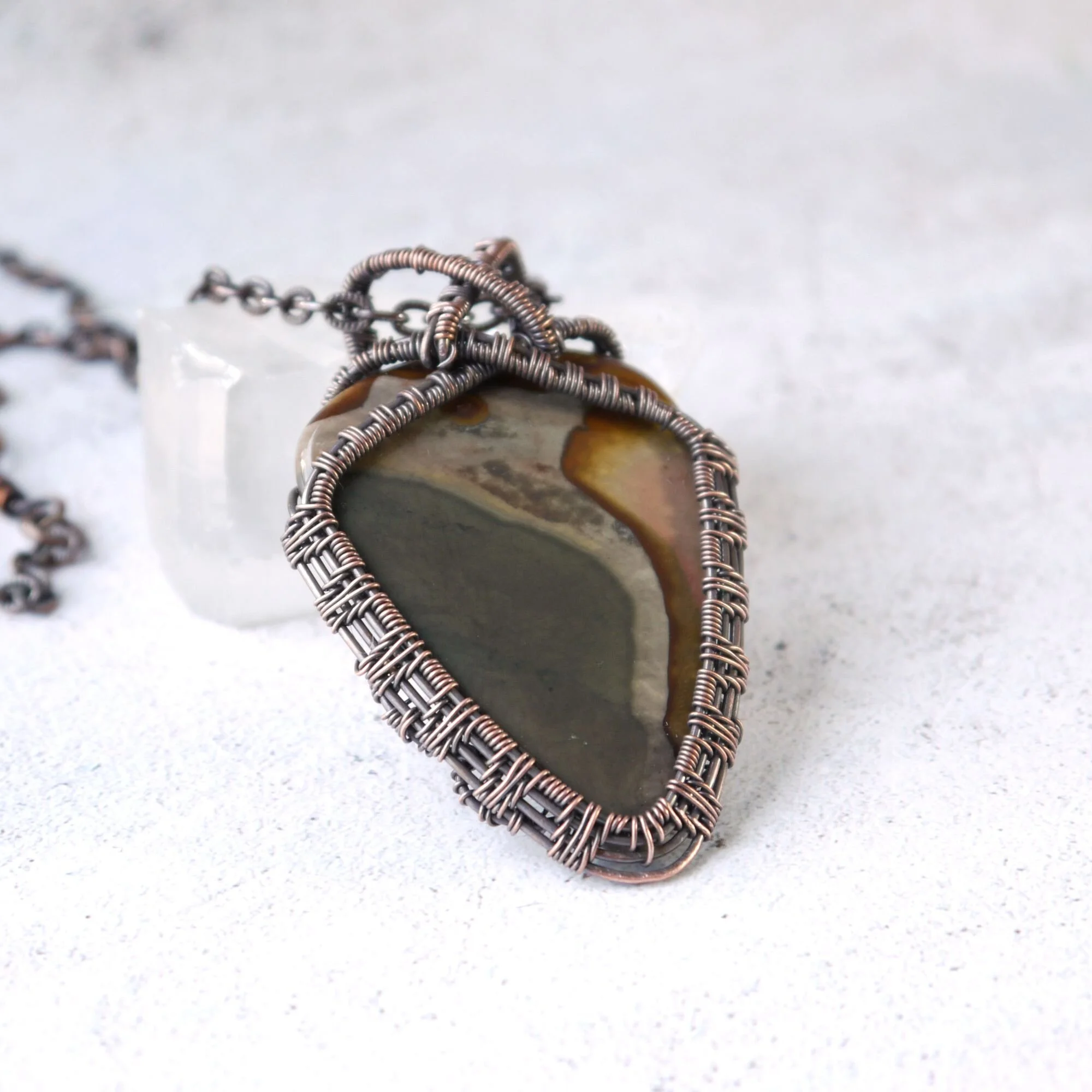 impression ocean beach stone pendant necklace bohemian copper wire jewelry