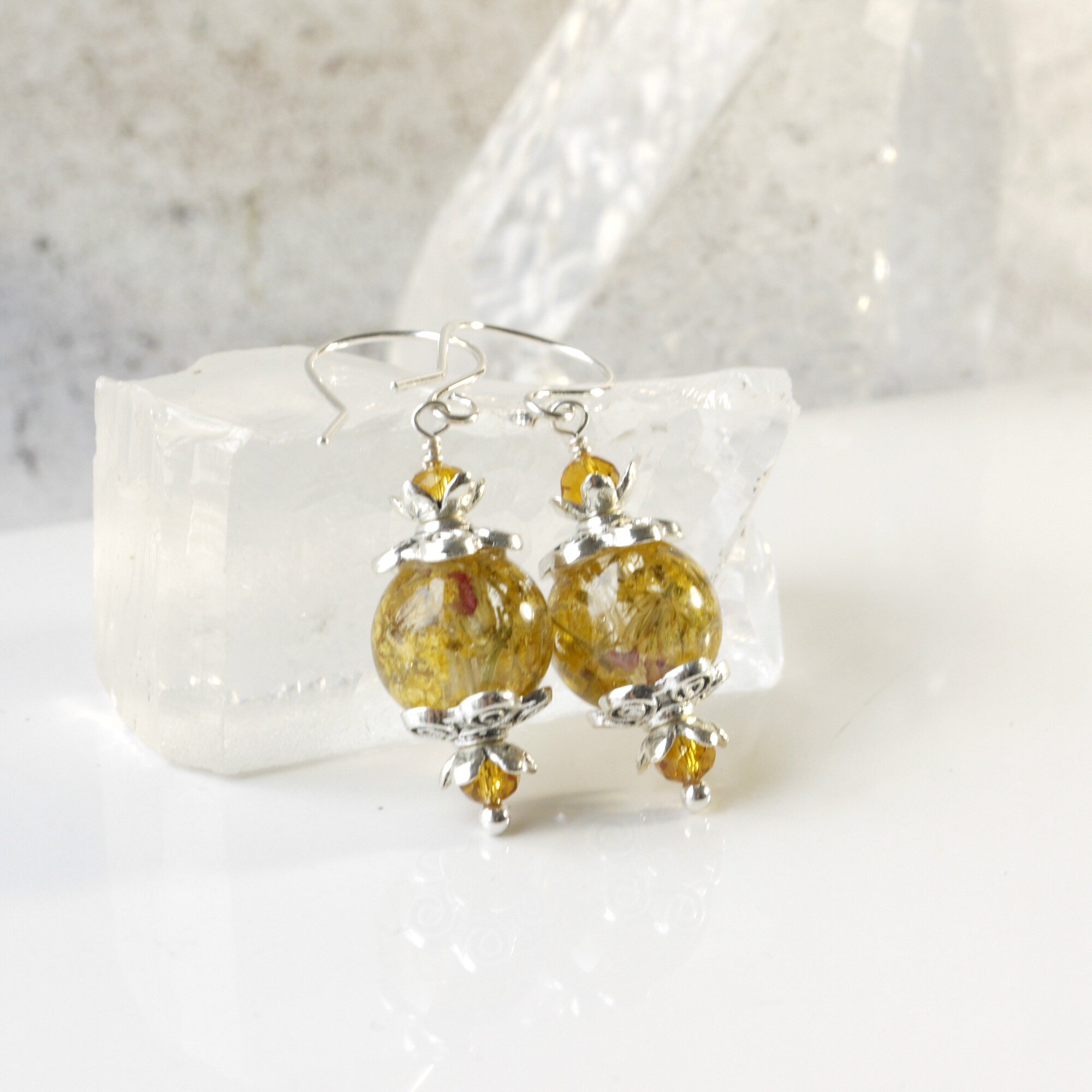 Yellow Wildflower Vintage Style Resin Dangle Earrings