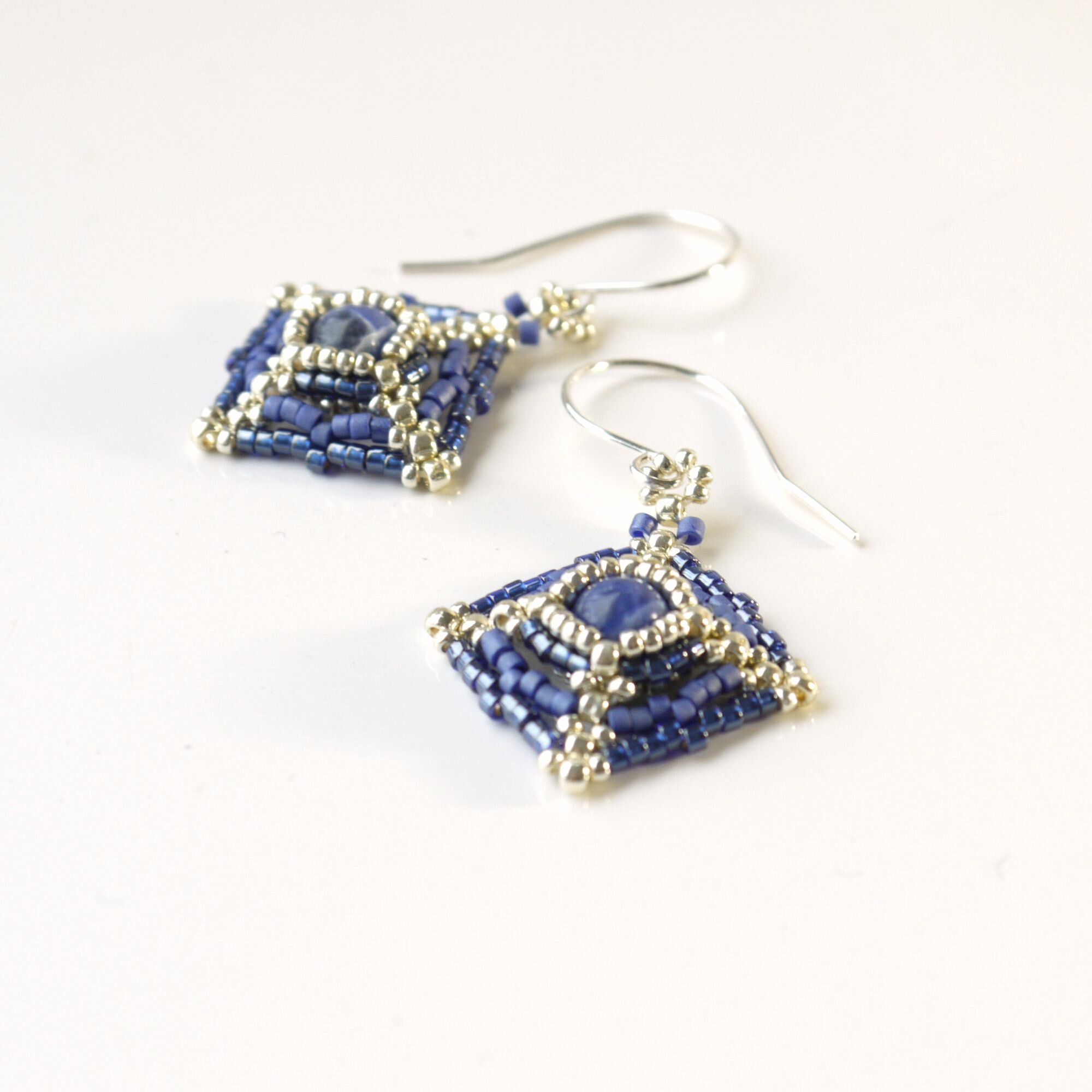 Blue Sodalite Beadwoven Earrings