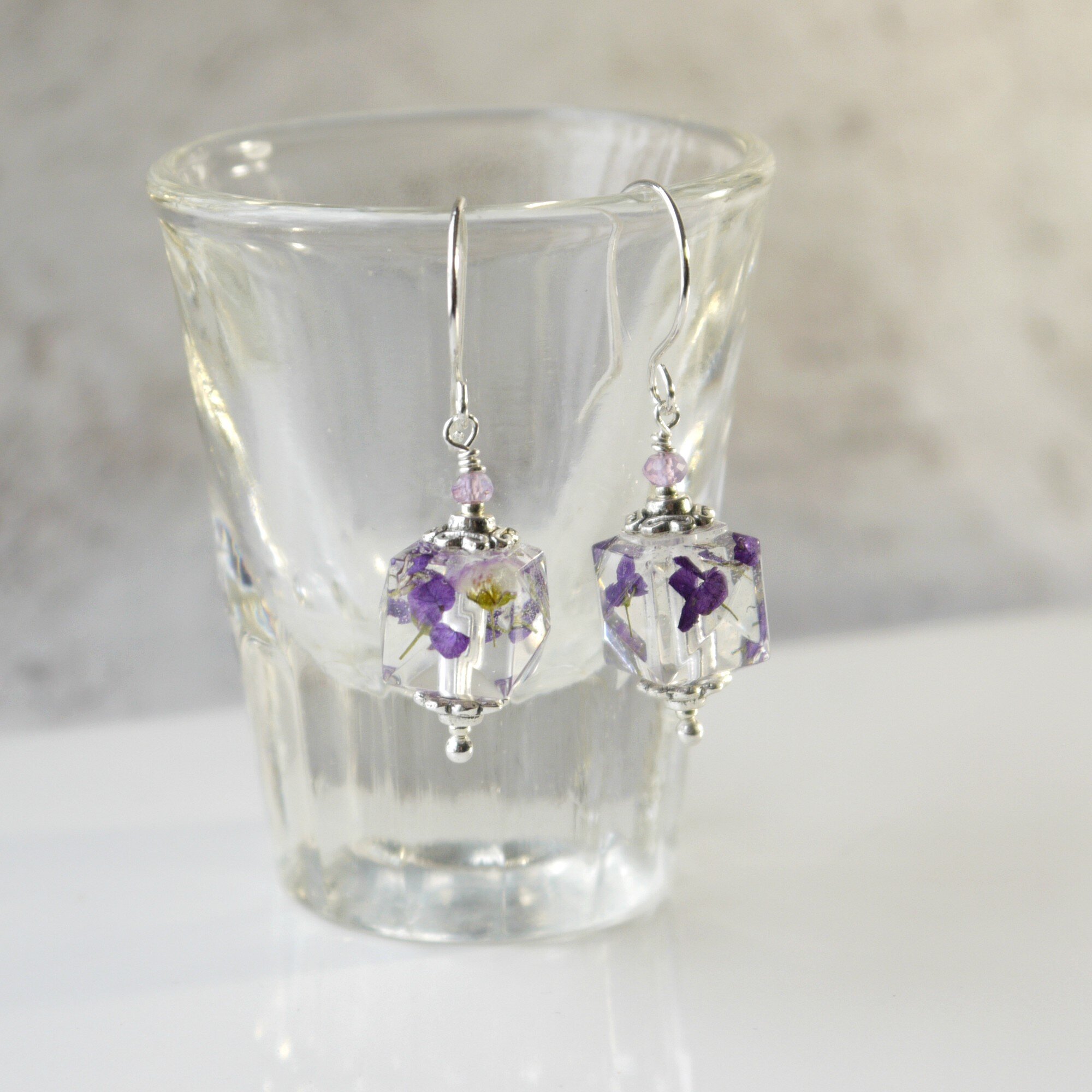 Amethyst &amp; Purple Alyssum Flower Earrings