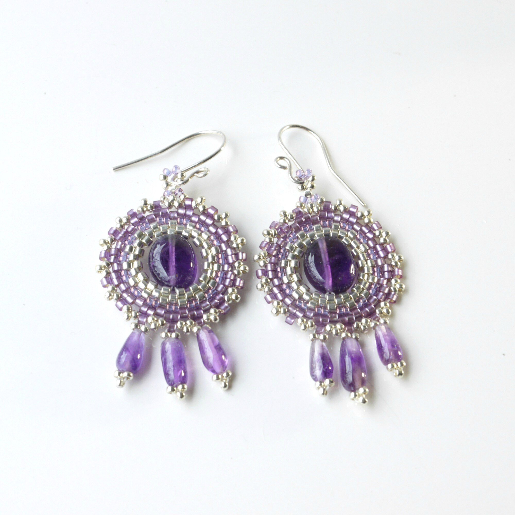 Natural Amethyst Victorian Beadwork Earrings