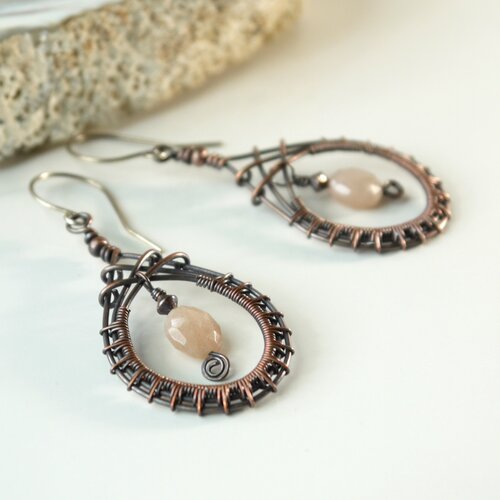 boho earrings copper jewelry Details about   Copper drop earrings Czech glass e boho jewelry 
