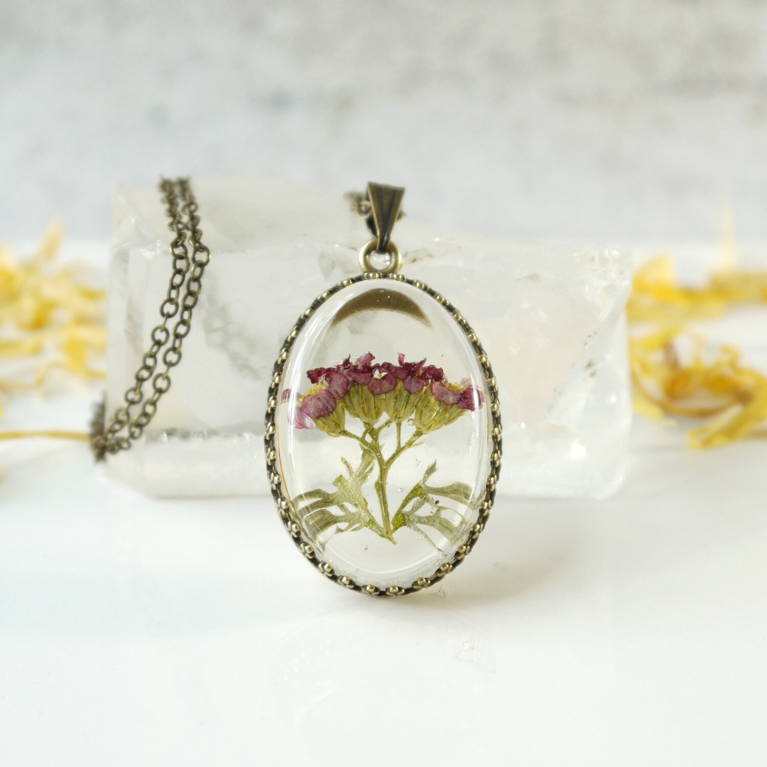 Red Pressed Flower Necklace
