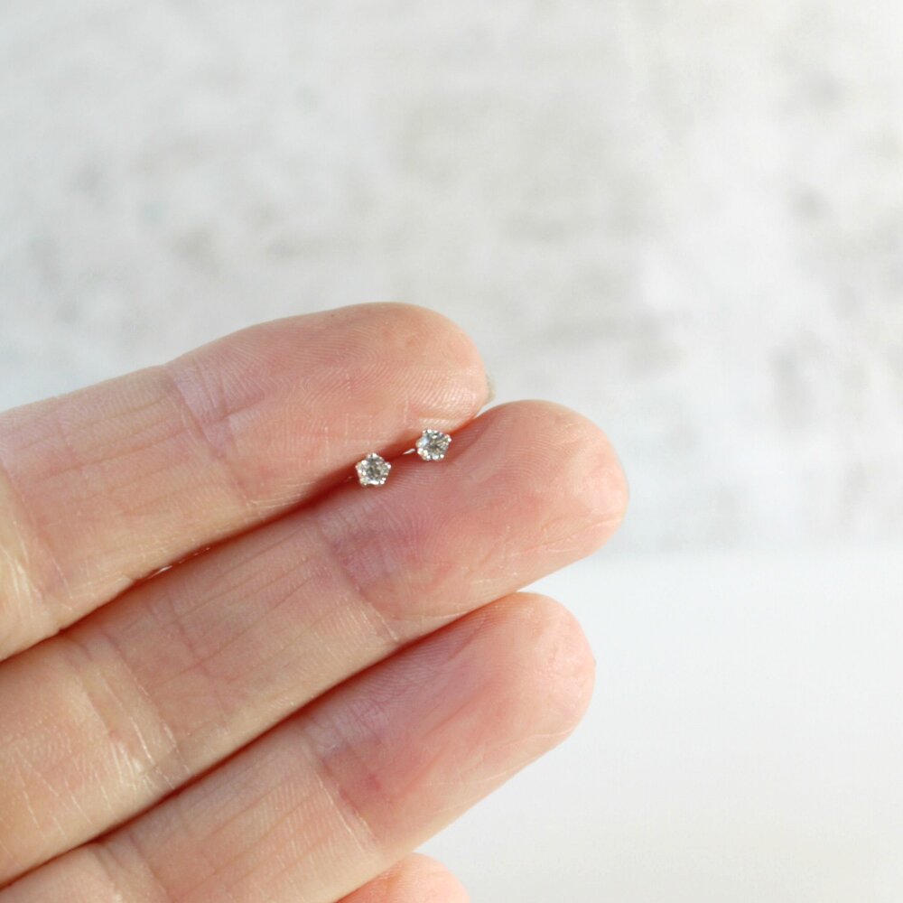 Clear Cubic Zirconia Sterling Silver 2mm Tiny Stud Earrings - Iris Elm  Jewelry