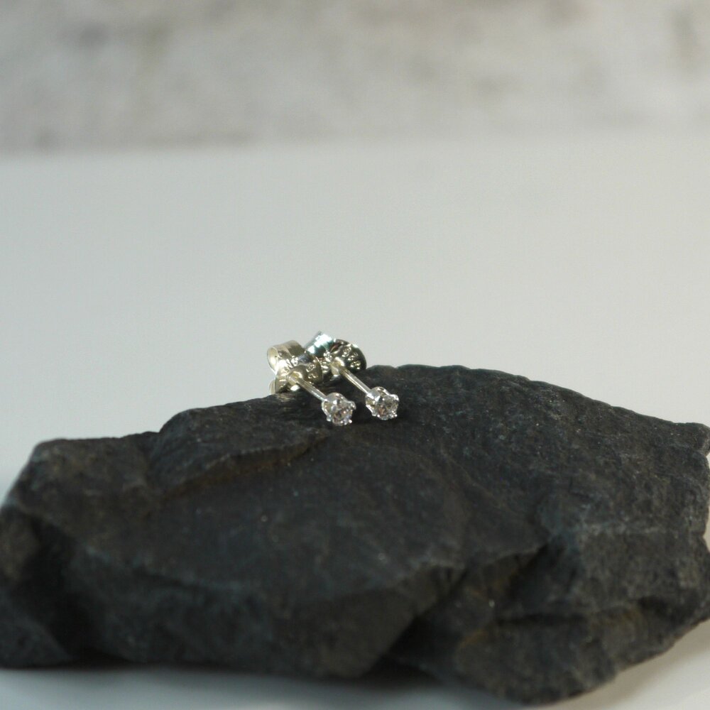 Clear Cubic Zirconia Sterling Silver 2mm Tiny Stud Earrings - Iris Elm  Jewelry