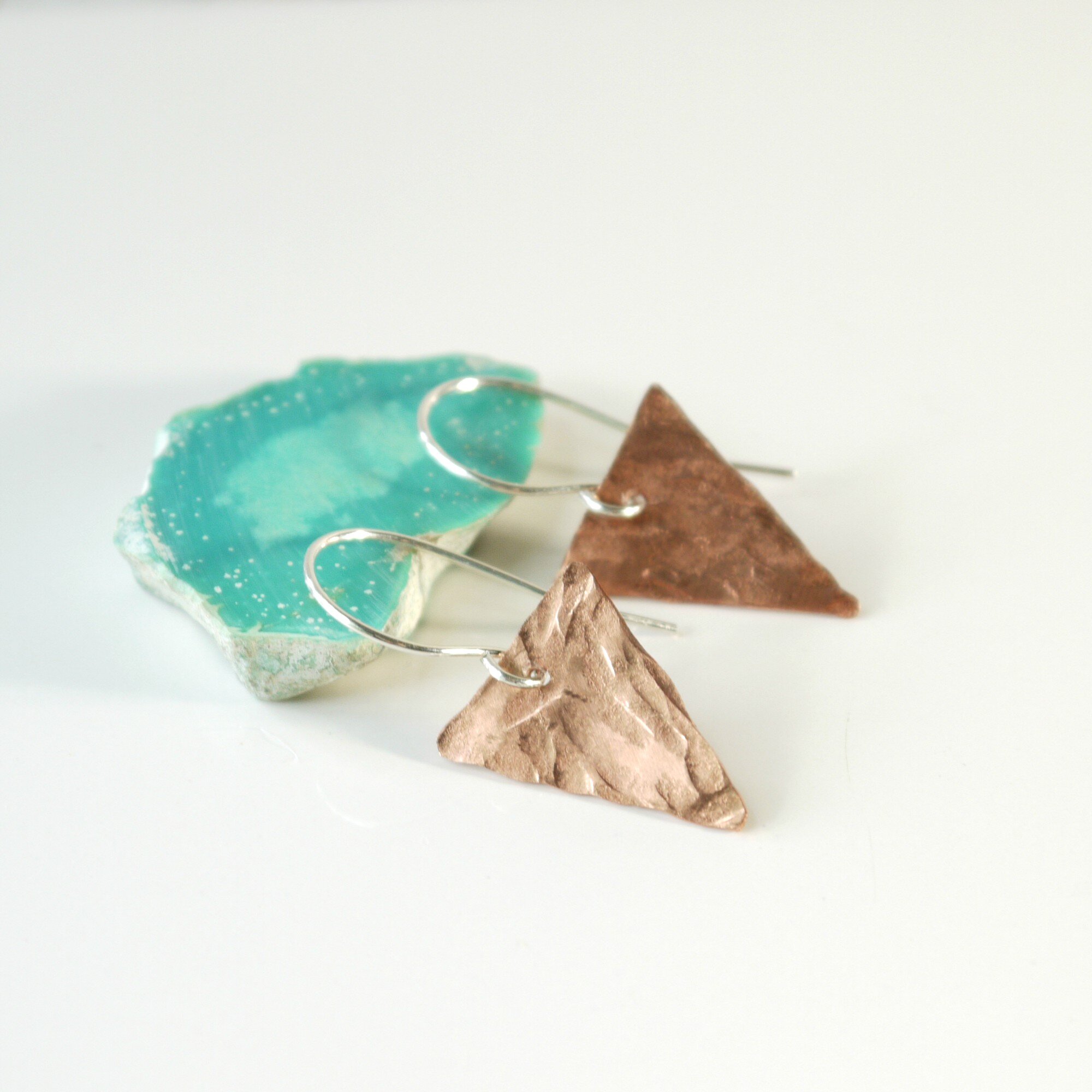 Small Hammered Copper Triangle Earrings