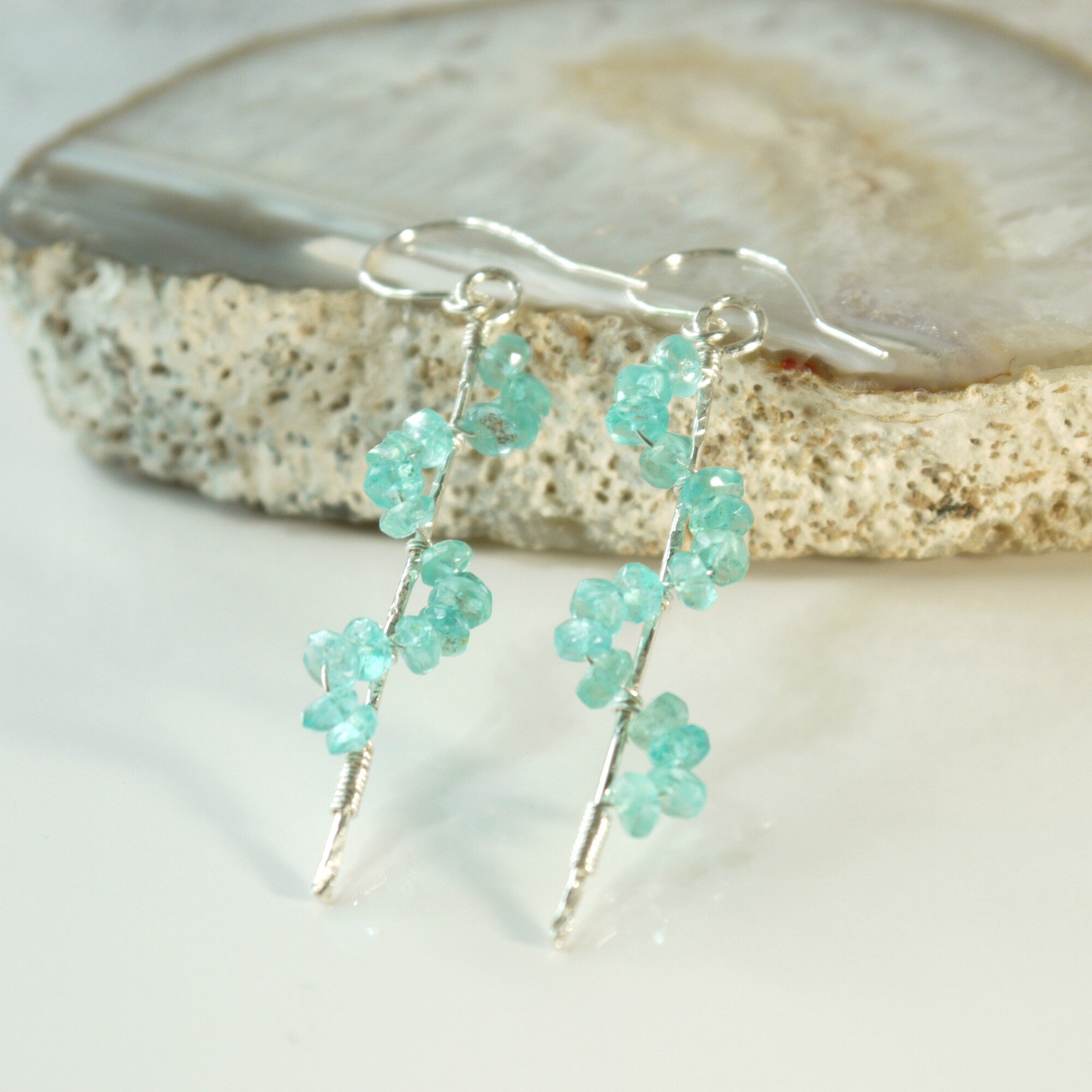 Faceted Blue Apatite Sterling Silver Stick Earrings