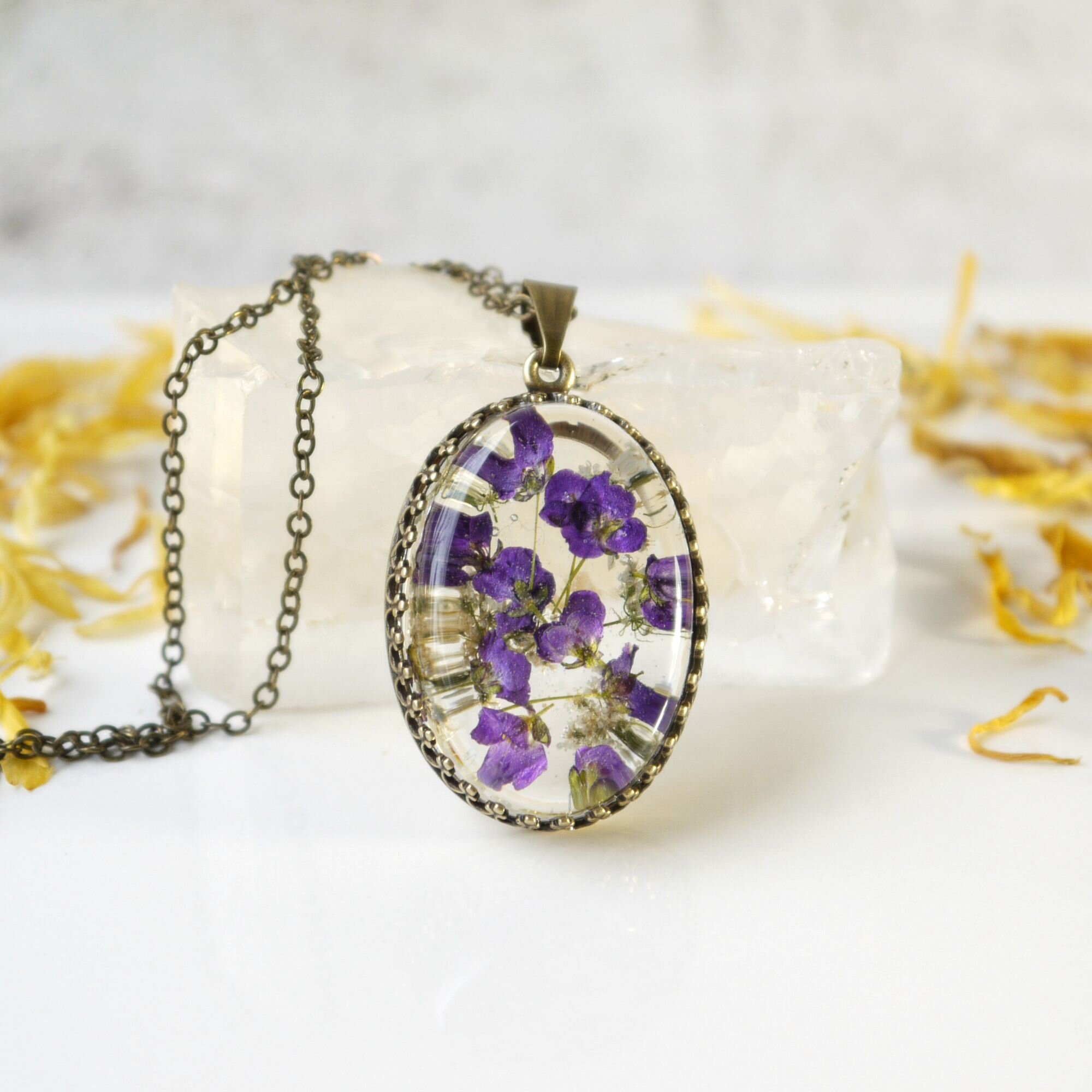 Purple Flower Resin Necklace