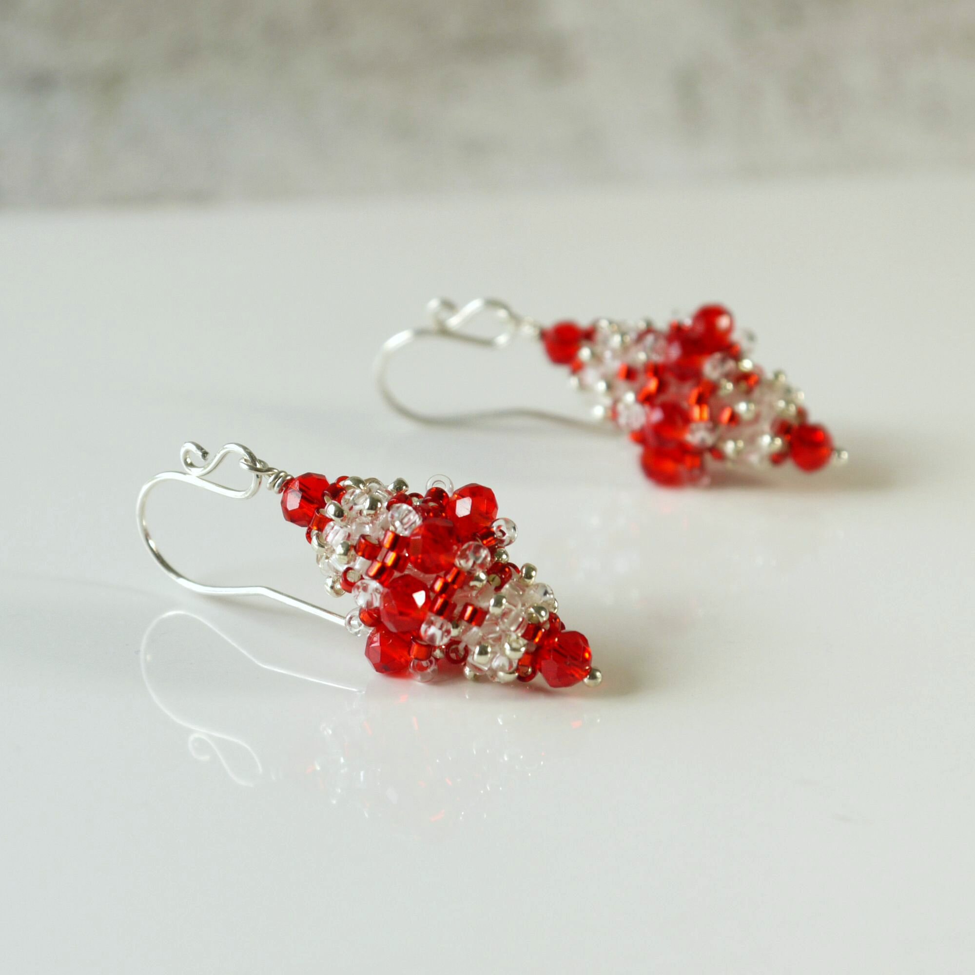 Wire Wrapped Red Glass Bead Earring