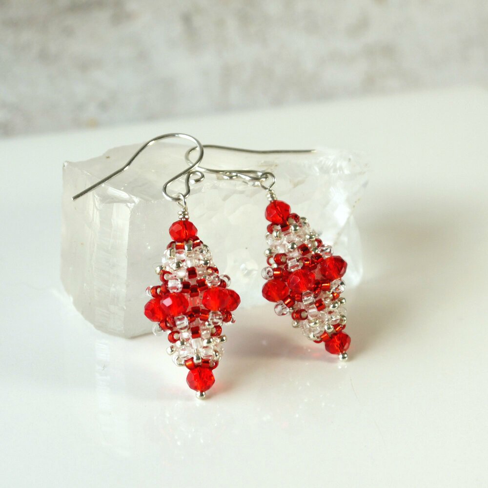 Vintage Inspired Red Glass Beaded Bead Drop Earrings - Iris Elm