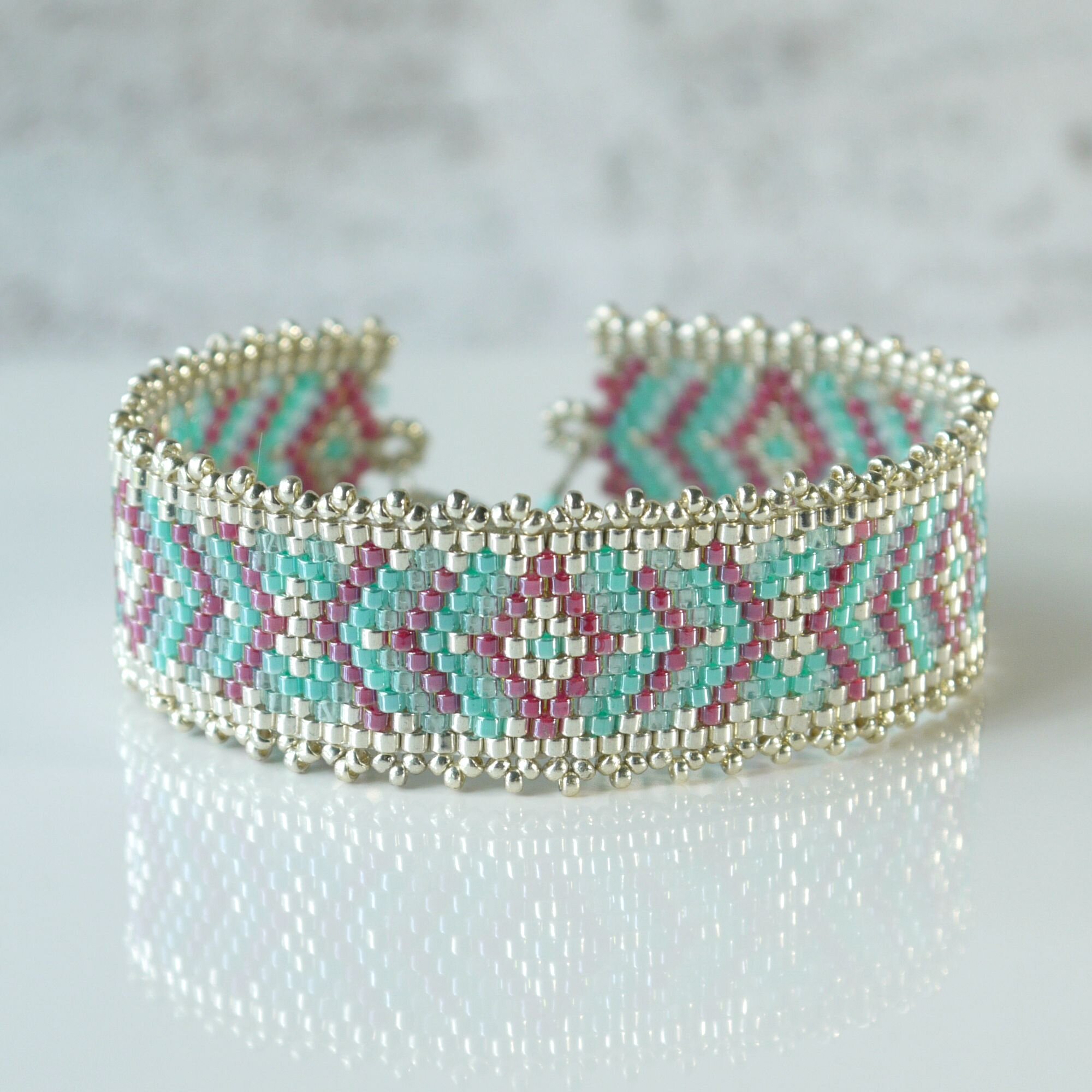 hippie chic stacker bracelet Viola May Jewelry Beach Boho Pink Flower Knotted Bracelet Aqua Terra Jasper semiprecious beads