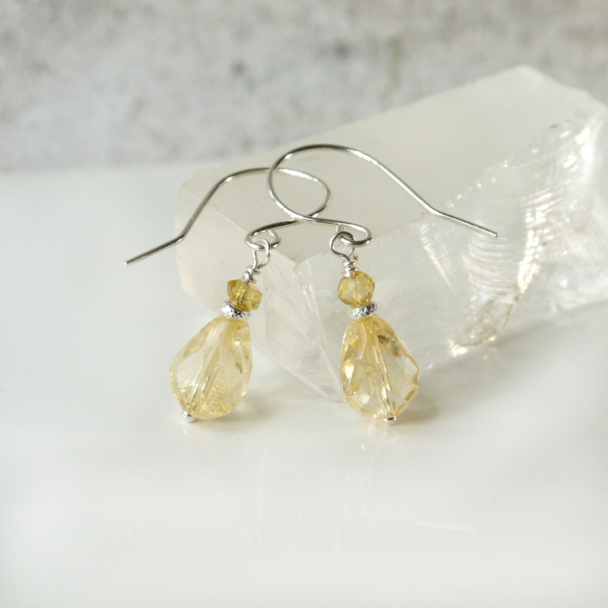 Small Faceted Citrine Drop Earrings