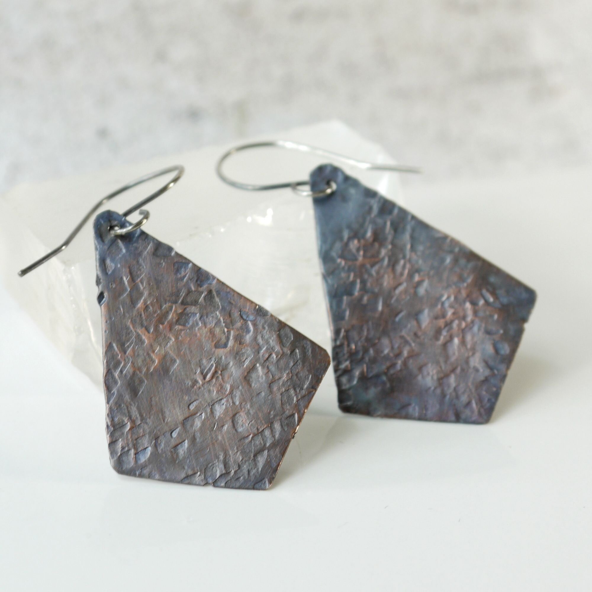 Oxidized Hammered Copper Kite Earrings