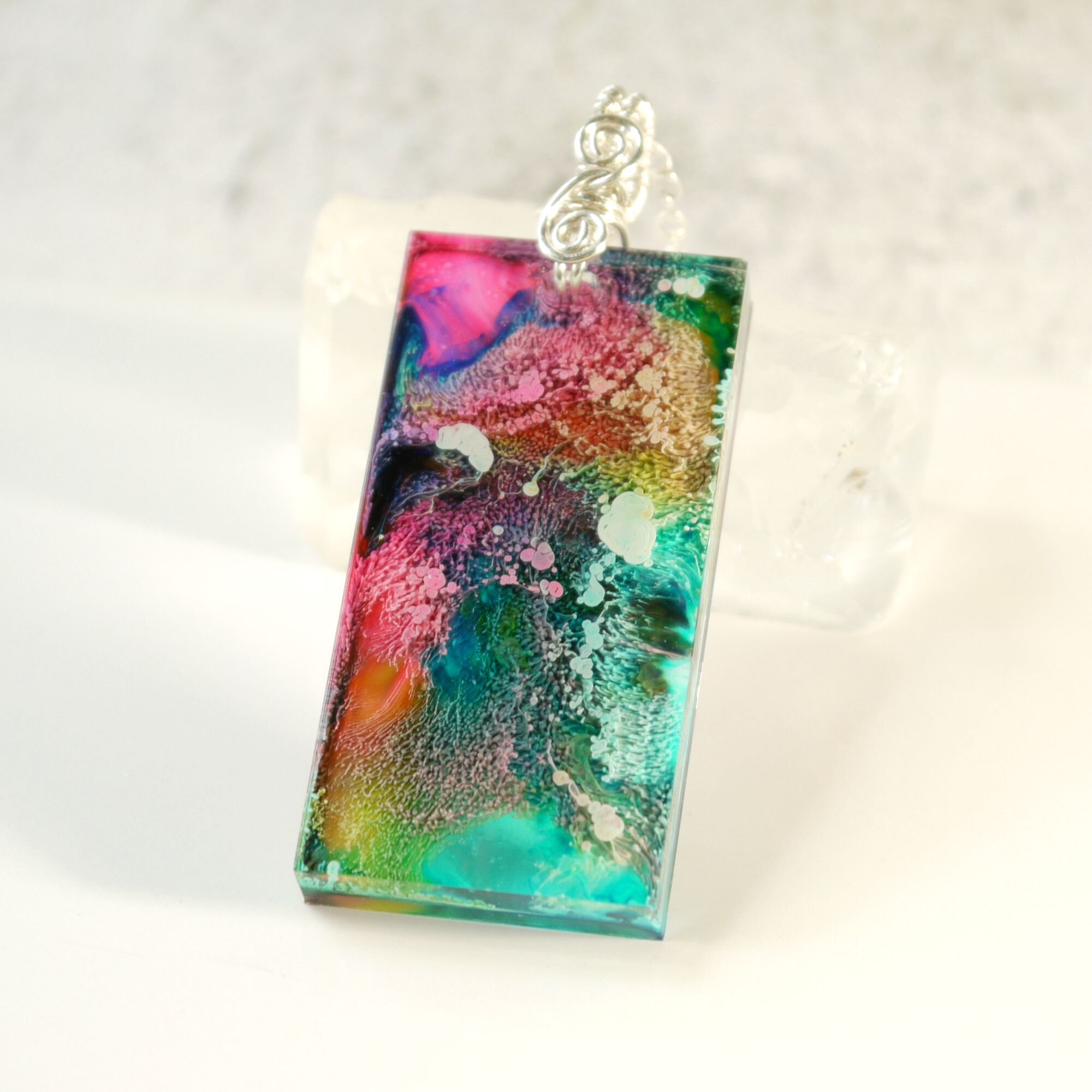 Silver  Resin Necklace Resin Jewelry