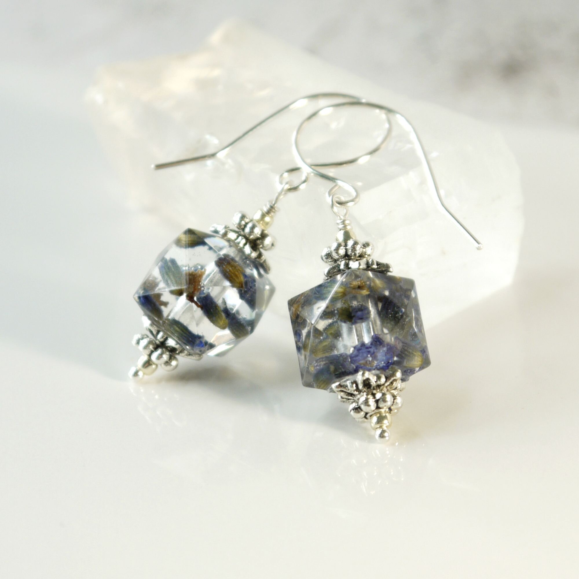 Real Lavender Flowers in Resin Earrings