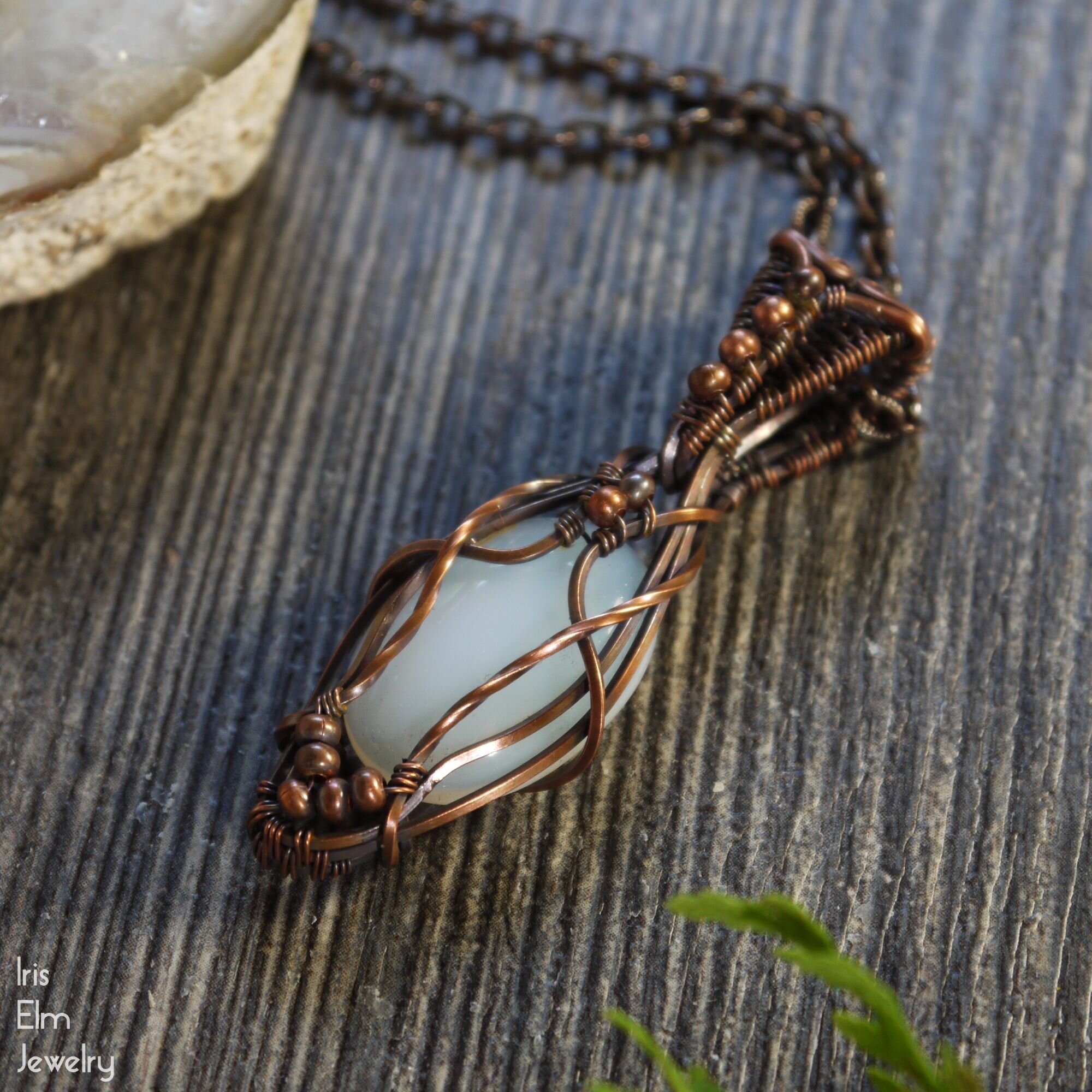 Elven Opalite Copper Wire Pendant Necklace