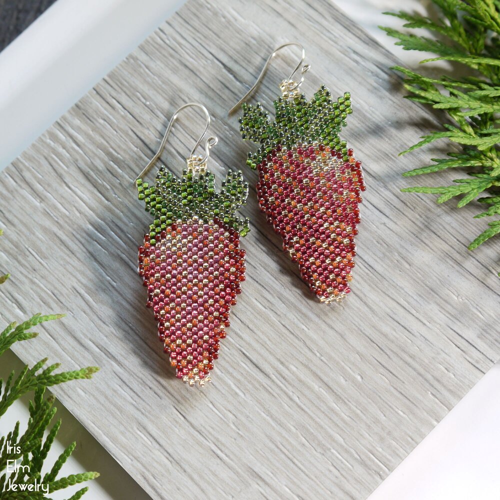 Summer Strawberry Woven Glass Seed Bead Earrings - Iris Elm