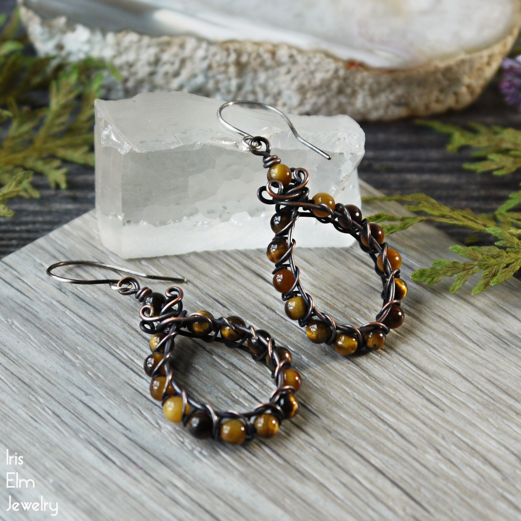 Handmade wire wrapped crystal and bead earrings - Folksy