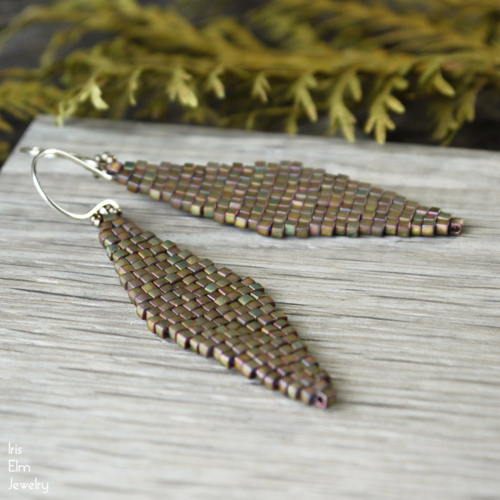 Iridescent Red Beaded Triangle Seed Bead Earrings-Goldfilled - Native  Rainbows