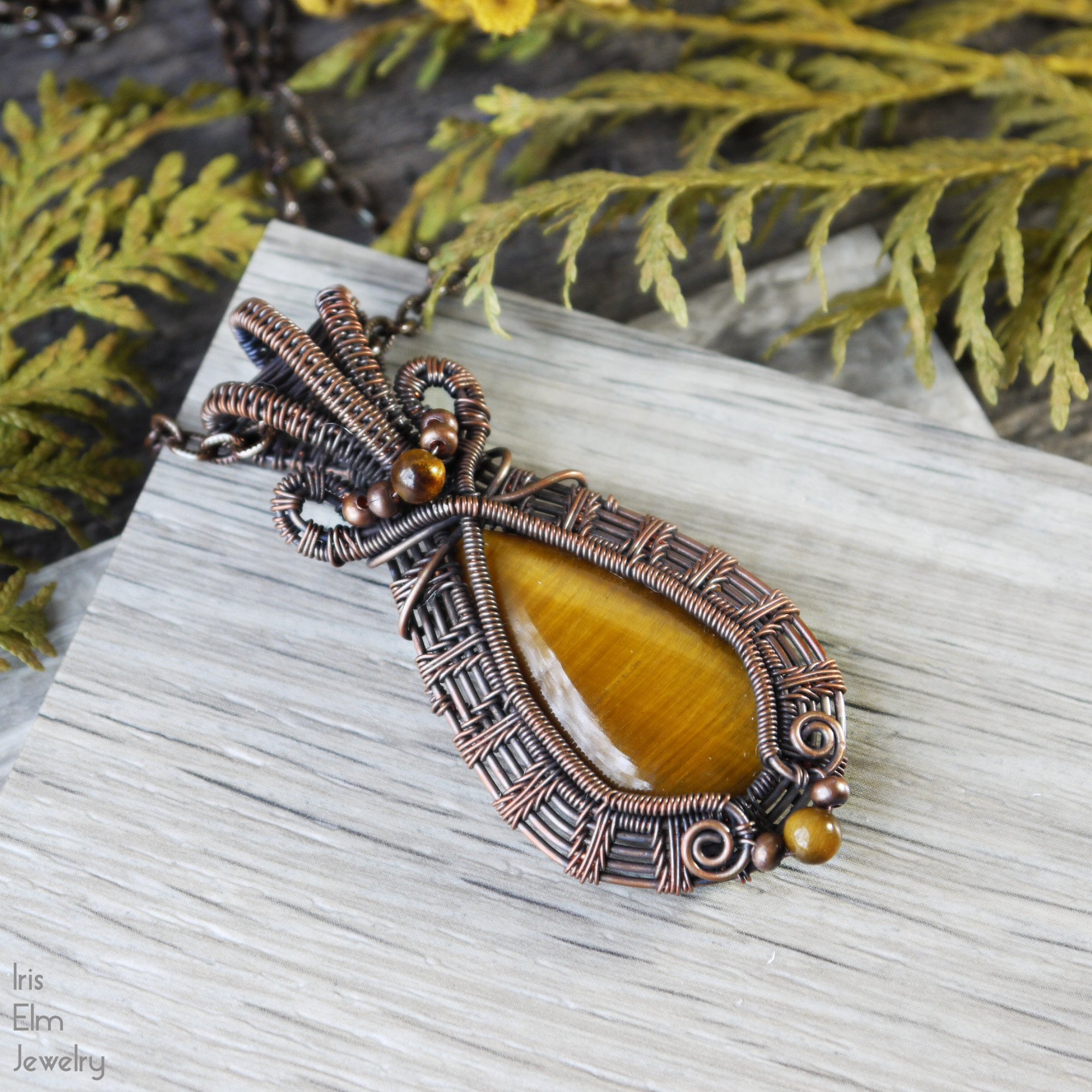 Bohemian Brown Tiger Eye Gemstone Wire Wrapped Necklace