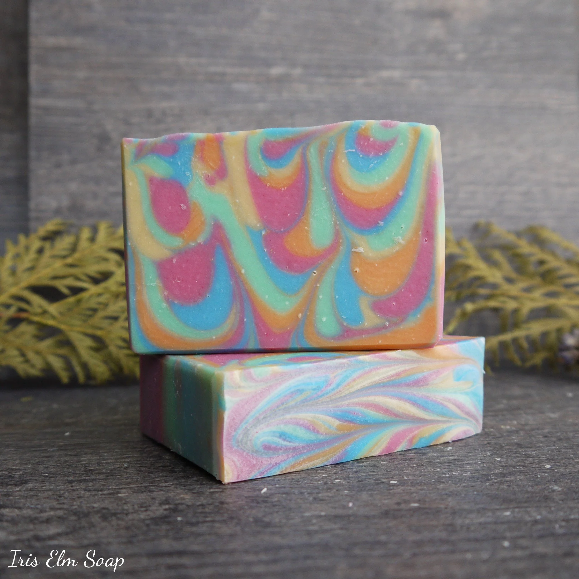 Pink Grapefruit Swirly Rainbow Soap