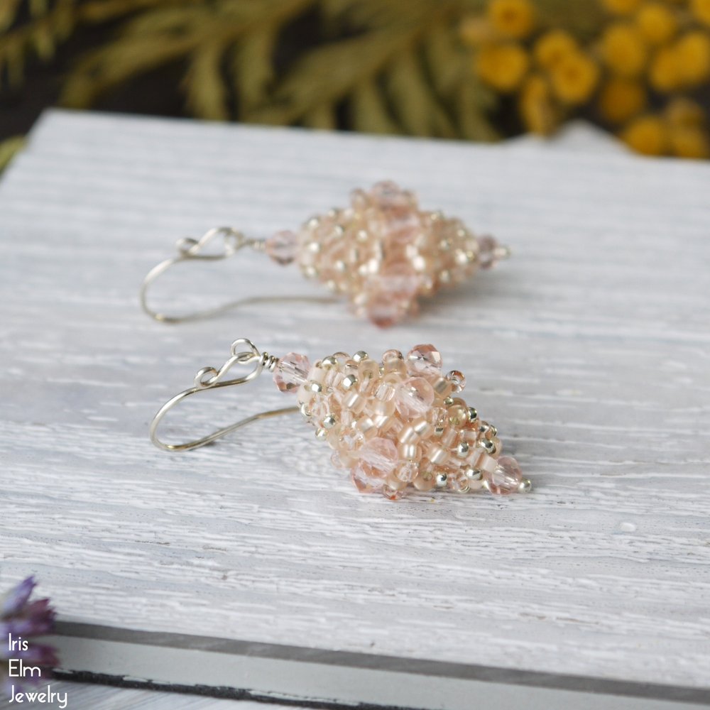 Light Pink Rhinestones Beaded Earrings  Beaded earrings, Rhinestone bead,  Pink rhinestones