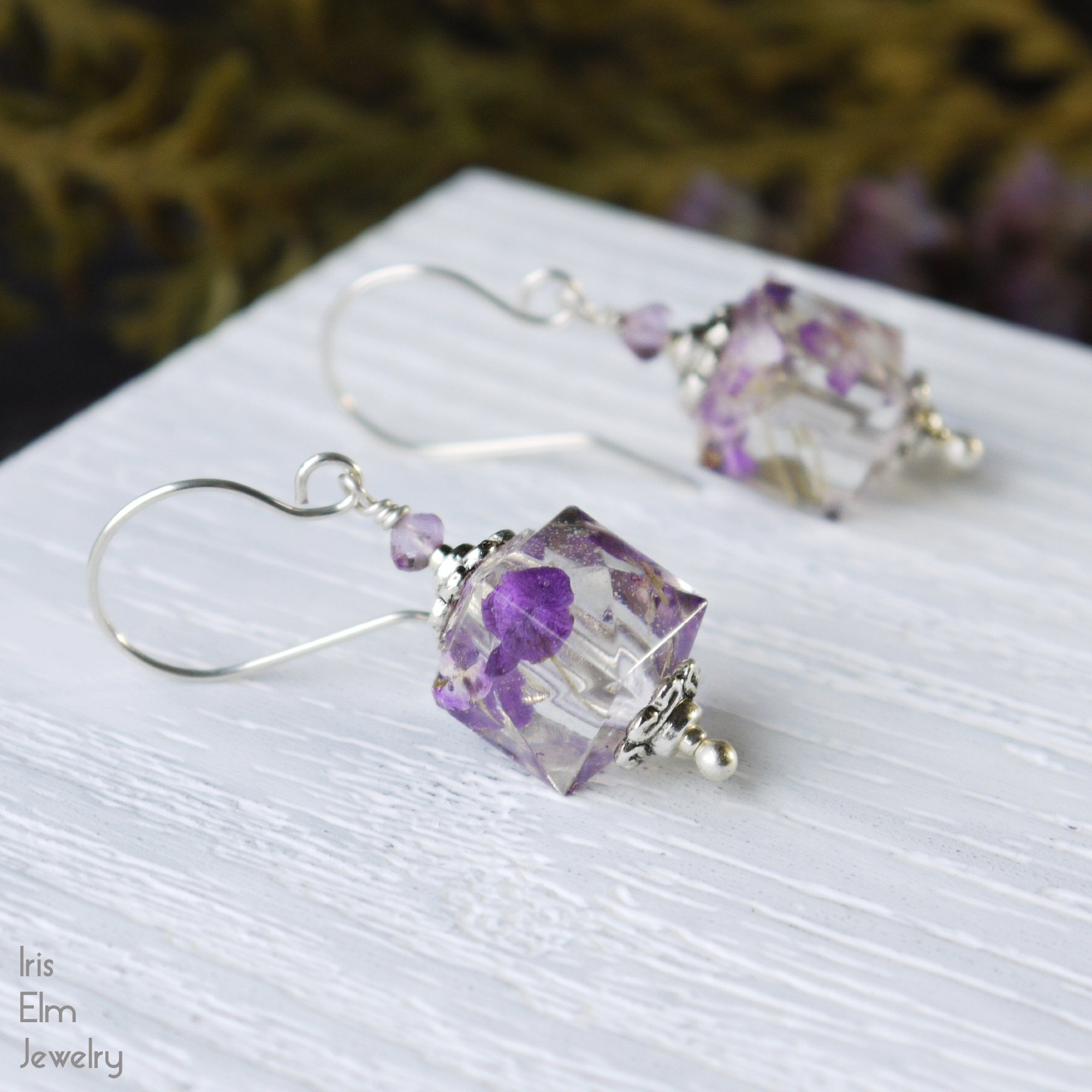 Handmade Jewelry Resin Earrings Flower Earrings Jewelry Sets Resin Necklace Purple Flower Gold Resin Jewelry Set Purple Flower Jewelry