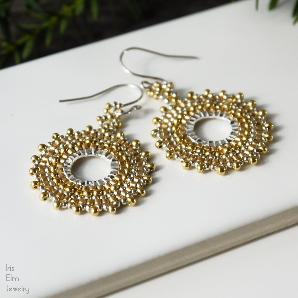 Copper and Silver Seed Bead Hoop Earrings - Iris Elm Jewelry & Soap