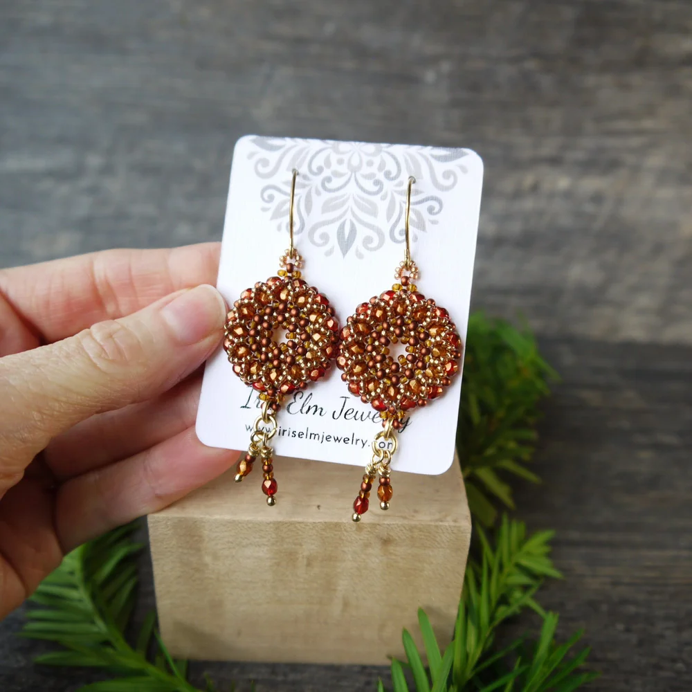 Red Orange Czech Glass Bohemian Hoop Dangle Earrings Iris Elm