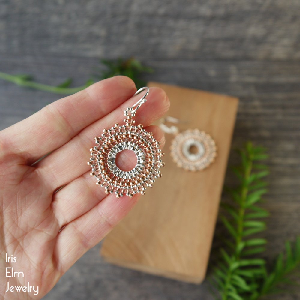 Copper and Silver Seed Bead Hoop Earrings - Iris Elm Jewelry