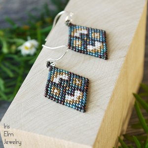 Bronze Glass Seed Bead Woven Leaf Earrings - Iris Elm Jewelry & Soap