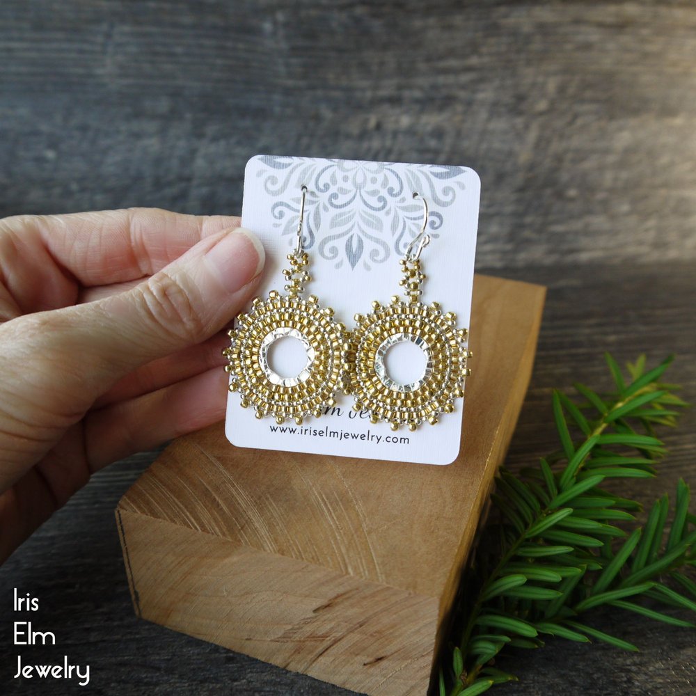 Bronze Glass Seed Bead Woven Leaf Earrings - Iris Elm Jewelry & Soap