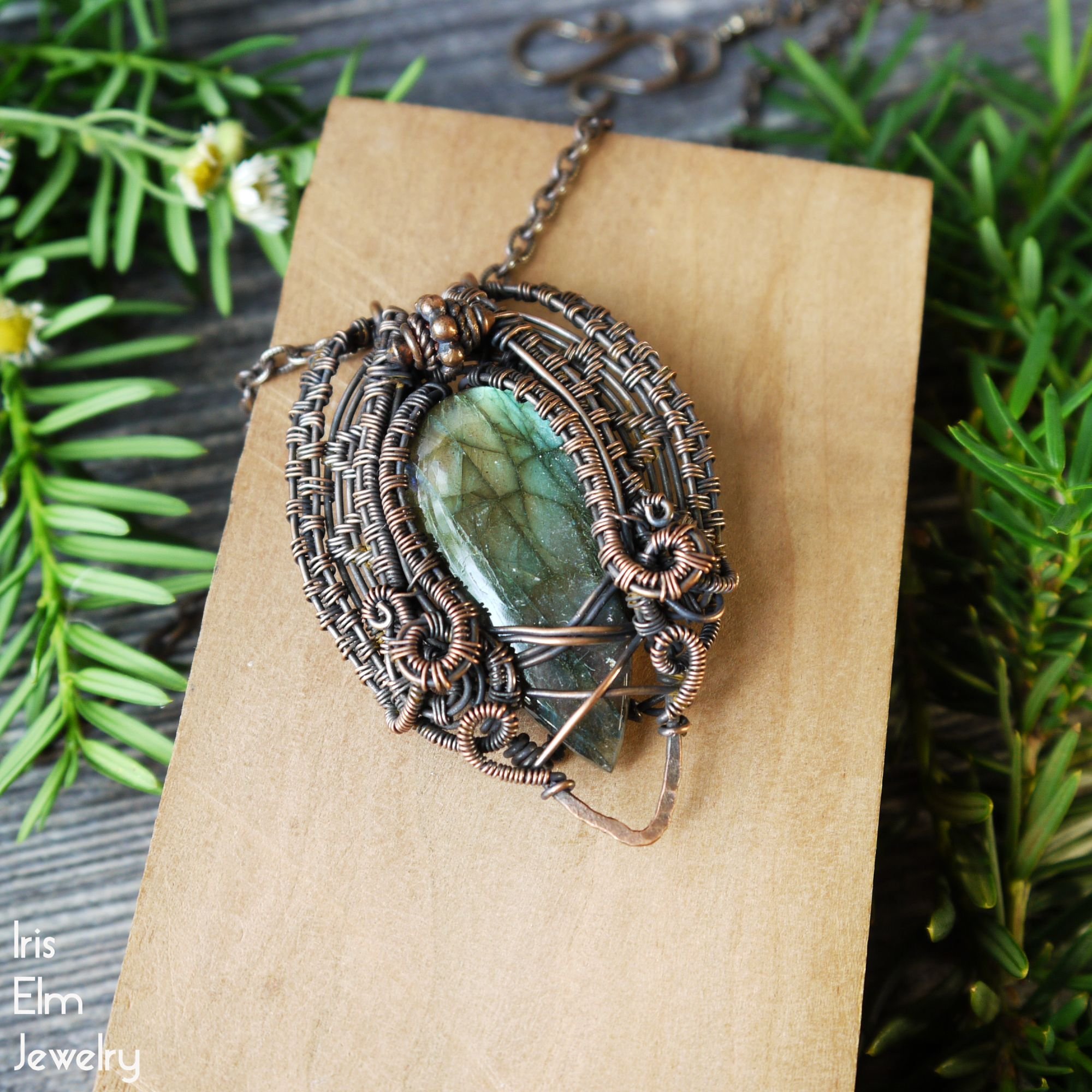 Elven Brown Goldstone Wire Wrapped Copper Necklace - Iris Elm Jewelry & Soap