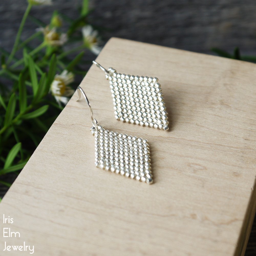 White and Silver Small Glass Seed Bead Snowflake Earrings - Iris Elm Jewelry & Soap